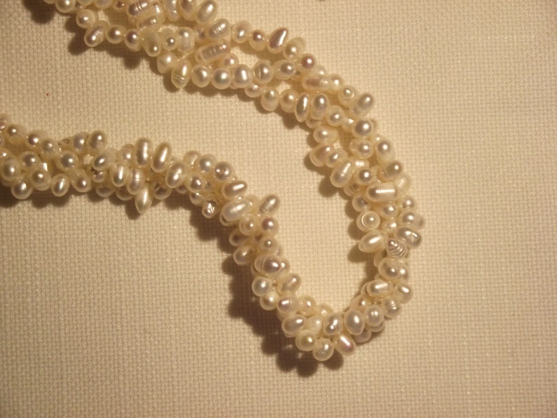 Triple Strand Cultured Pearls Seed Pearl Necklace White Pearls Vietnam Pearls