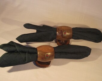 Vintage Wood Napkin Rings, Set of 2, Australia Celebration, Antique