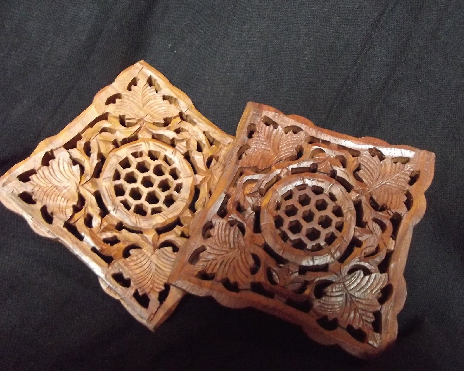 Wood Trivets From India, Hand Carved , Set of 2, Sheesham Wood Etsy