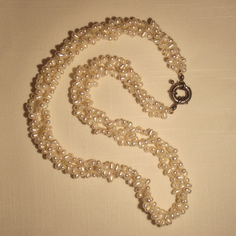 Triple Strand Cultured Pearls Seed Pearl Necklace White Pearls Vietnam Pearls