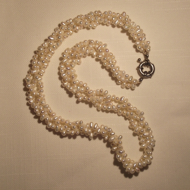 Triple Strand Cultured Pearls Seed Pearl Necklace White Pearls Vietnam Pearls