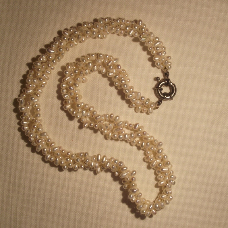 Triple Strand Cultured Pearls Seed Pearl Necklace White Pearls Vietnam Pearls