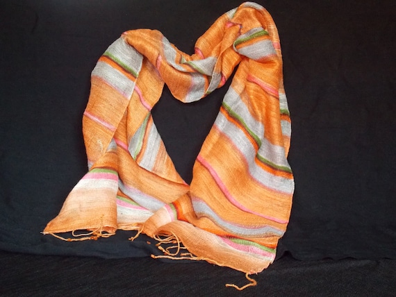 Hand Woven Silk Scarf, Made in Vietnam, Hand Pain… - image 1