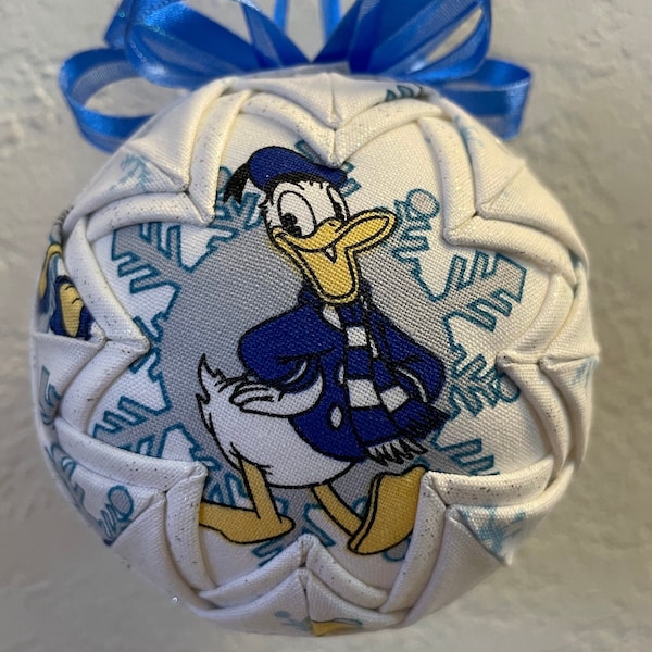 Fabric Quilted 3" Ball Ornament Inspired by Daisy and Donald Duck Christmas