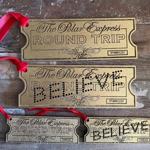 CUSTOM Handmade Christmas Wood Wooden Ornament Tag Inspired by Polar Express Believe Ticket First Gift Santa VARIOUS SIZES