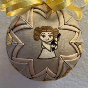 Fabric Quilted 3" Ball Ornament Inspired by Movie Star Wars Chibi Princess Leia & Han Solo