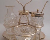 Antique Silver and Crystal Six-piece Cruet Set by Sheffield EUC Five