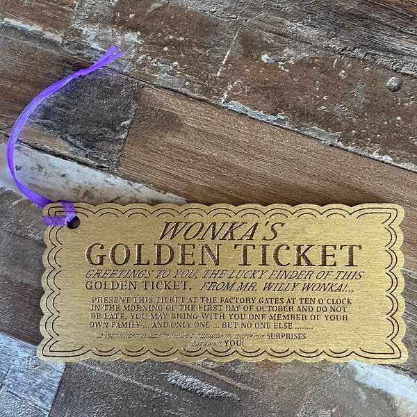 CUSTOM Handmade Wood Wooden Christmas Ornament Tag Inspired by Willy Wonka's Golden Ticket Charlie & the Chocolate Factory PERSONALIZABLE