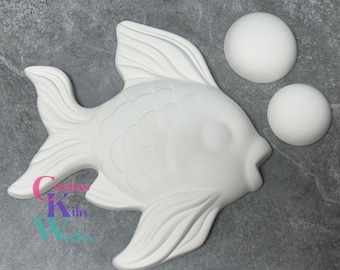 Ceramic Bisque Paint Your Own Big Fish & Bubbles Wall Decor YOU PAINT DIY Unpainted