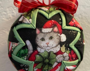 Stoff gequiltet 3 "Ball Ornament Meowy Weihnachten Katze Kätzchen Liebhaber vorhanden