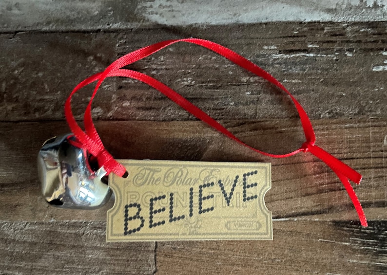 CUSTOM Handmade Christmas Ornament Inspired by Polar Express Bell & Ticket First Gift Santa Believe VARIOUS SIZES image 3