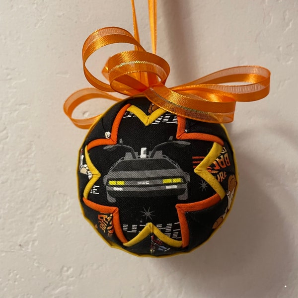 Fabric Quilted 3" Ball Ornament Inspired by Back to the Future DeLorean Time Machine Marty McFly and Doc Emmett Brown Part I II III