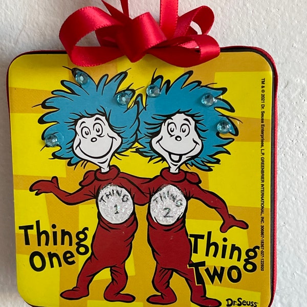 Custom Dr Seuss Inspired Thing 1 and 2 Christmas Ornament One Two
