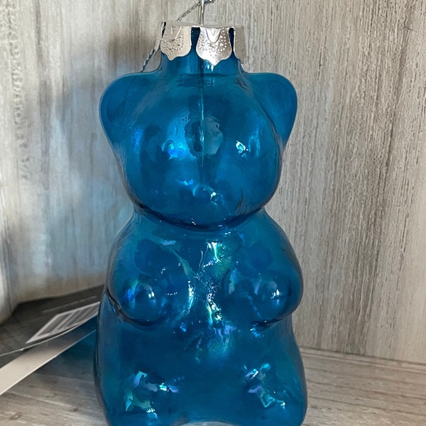 Robert Stanley Gummy Bear BLUE Blown Glass Christmas Ornament Food Gummi Snack