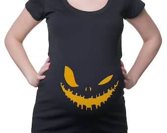 Halloween Umstands-T-Shirt: Pumpkin Evil Smile Schwangerschaft Top