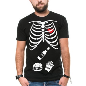 Skeleton Halloween Mens T-shirt Burger beer Fries Halloween Skeleton shirt