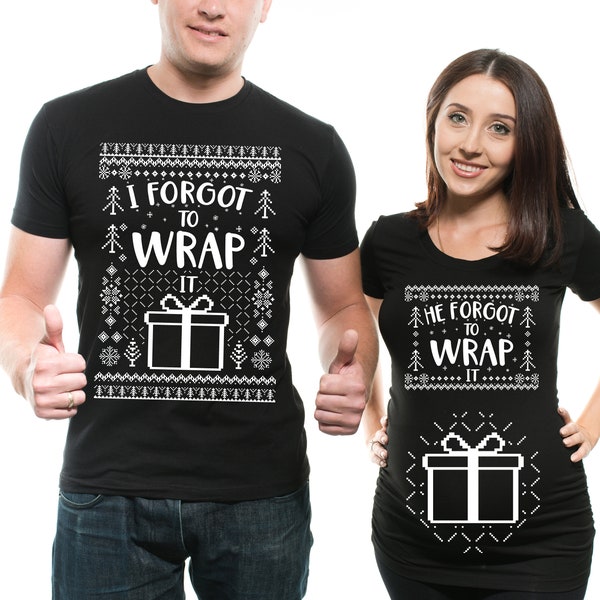 Maternity Couple Shirts Funny Pregnancy announcement Christmas Expecting dad and Mom ugly sweater style shirts Best Gift humor tee shirts