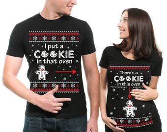Matching Christmas Maternity T-Shirts: "Cookie in Oven" Pregnancy Gift