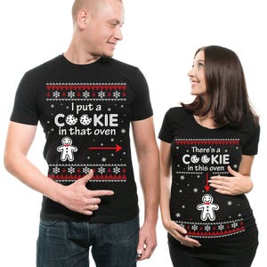 Matching Christmas Maternity T-Shirts: "Cookie in Oven" Pregnancy Gift