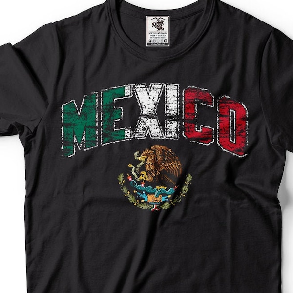 Camiseta de México Mexican Heritage Mens Unisex National Flag Eagle Coat of Arms Camisa Mexican Flag