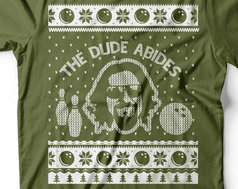 The Dude Abides Christmas T-Shirt: Bowling Ugly Sweater Style