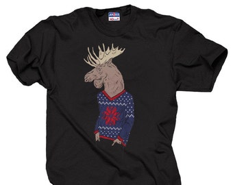 Christmas T-Shirt Hipster Moose Creative Xmas Party Tee Shirt Christmas Gift