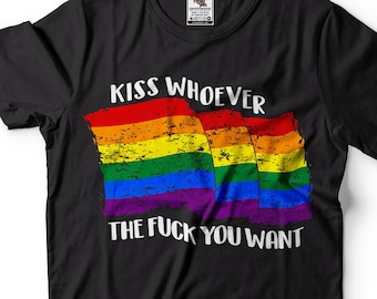 LGBTQ Pride Flag T-shirt: Kiss Whoever You Want