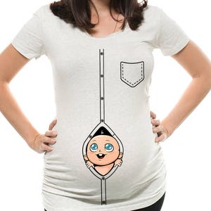 Pregnancy T-shirt Funny Maternity Top Peeking Baby True Pregnancy T-shirt with Ruched Sides and elastic Material