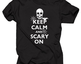 KEEP CALM AND CARRY ON HALLOWEEN RUN ZOMBIES WOMENS PRINTED FANCY DRESS T-SHIRT