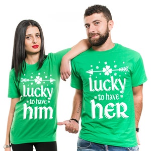 Saint Patricks day Couple Green Shirts Irish matching shirts Lucky Husband Wife Girlfriend Boyfriend Party Drinking Green Matching Couple Ts