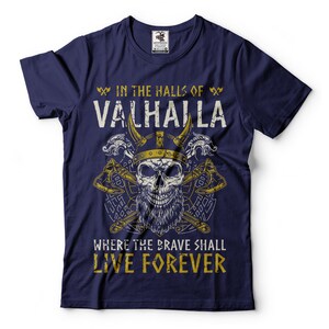 Herren T-Shirt Valhalla Viking Skull T-Shirt Halls of Valhalla Ragnar T-Shirt
