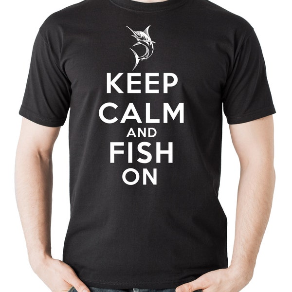 Fishing shirt Keep Calm and Fish on T-Shirt Gift For Fisherman Profession Hobby Tee Shirt