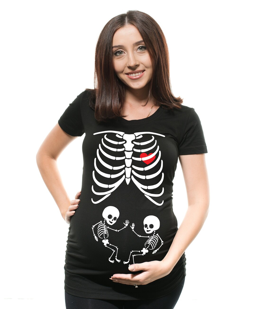 Skeleton pregnancy twins baby boy pregnant mom Halloween shirt - Kingteeshop