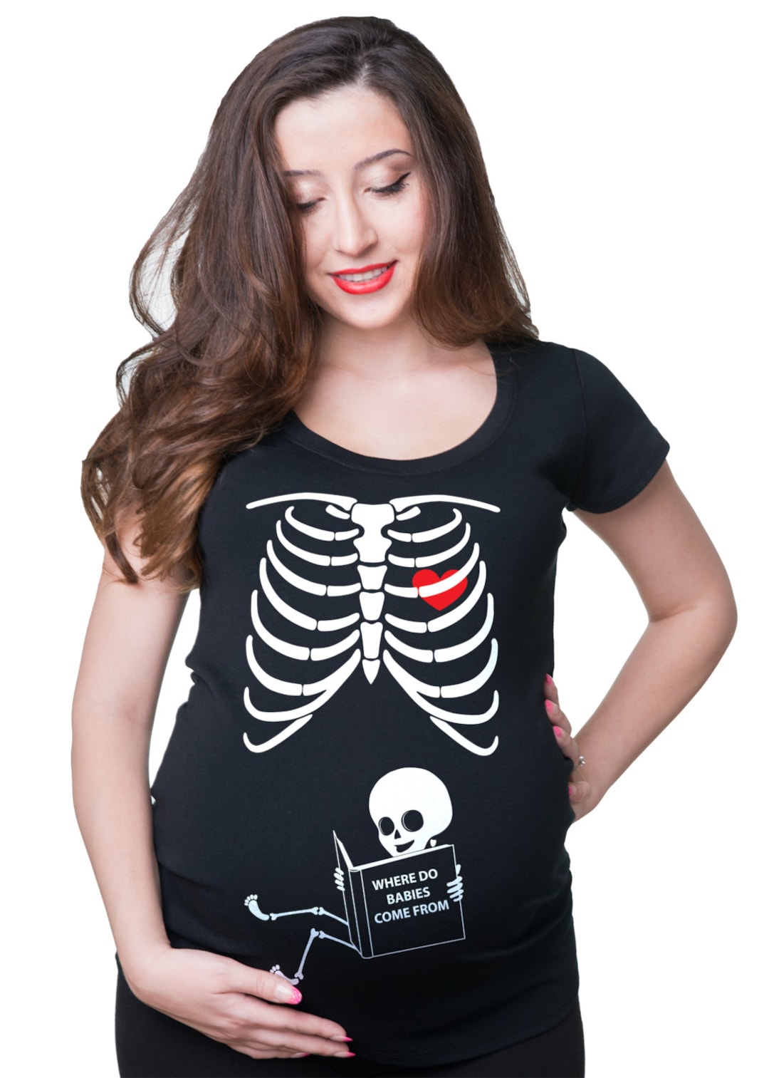 Sweat Maternité Halloween Squelette Col Rond - Chemise Annonce Grossesse Femme