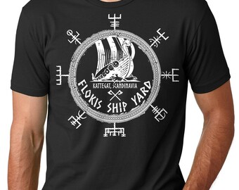 Flokis Shipyard Vikings T-shirt Kattegat Viking Norse T-shirt Tee Shirt Ship Yard Funny Tee Shirt Viking Compass Vegvisir T-shirt