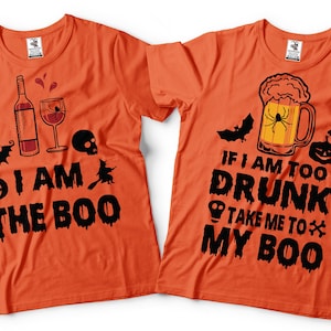 Halloween costume Orange Shirts Witch Boo Halloween Costume party T-shirt Couple Matching theme tees