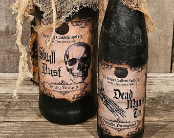 Handmade Halloween Potion Bottle Set: Witchy Home Decor