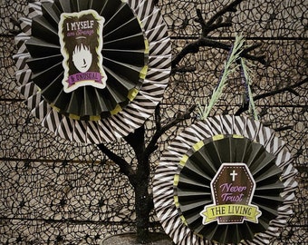 Beetlejuice Halloween Rosettes: Handmade Cardstock Decor