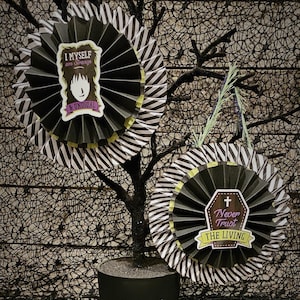 Beetlejuice Inspired Halloween Rosettes, Never Trust the Living, I Myself am Strange and Unusual, Halloween decor, Beetlejuice decor, Gift
