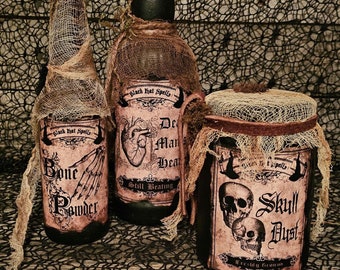 Spooky Potion Bottles: Handmade Halloween Witch Decor Set