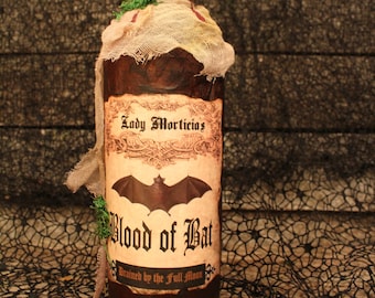 Halloween Potion Bottle, Lady Morticia's Blood of Bat, Halloween decorations, Halloween decor, Halloween props, large potion bottles, witchy