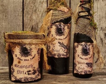 Handmade Halloween Potion Bottle Set: Witch Apothecary Decor