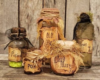 Hocus Pocus Inspired Potion Bottle Set, Halloween decor, Hocus Pocus decor, Apothecary Set, Sanderson Sisters, Halloween home decor, witchy