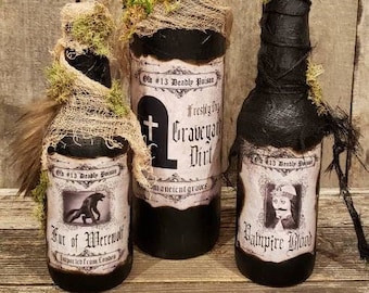 Handmade Halloween Potion Bottle Set: Witchy Apothecary Decor
