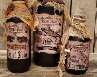Handmade Halloween Potion Bottle Set: Witchy Apothecary Decor