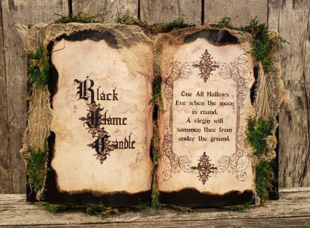black flame candle, hocus pocus inspired spell book, halloween decor, halloween decoration, hocus pocus decor, sanderson sisters, witchy - etsy