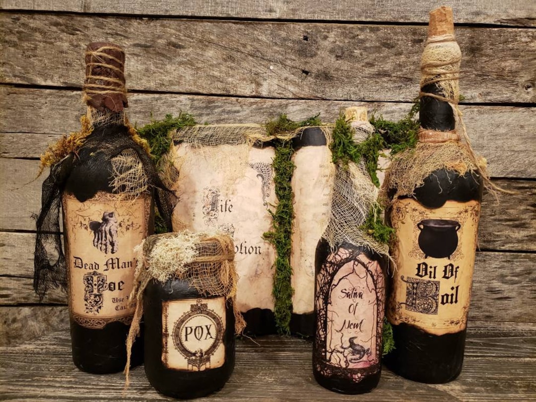 Hocus Pocus Inspired Spell Book and Potion Bottle Set, Life Potion