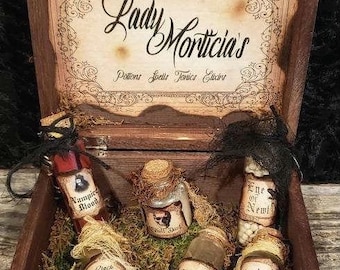 Lady Morticia's Mini Apothecary Set: Halloween Witchy Decor