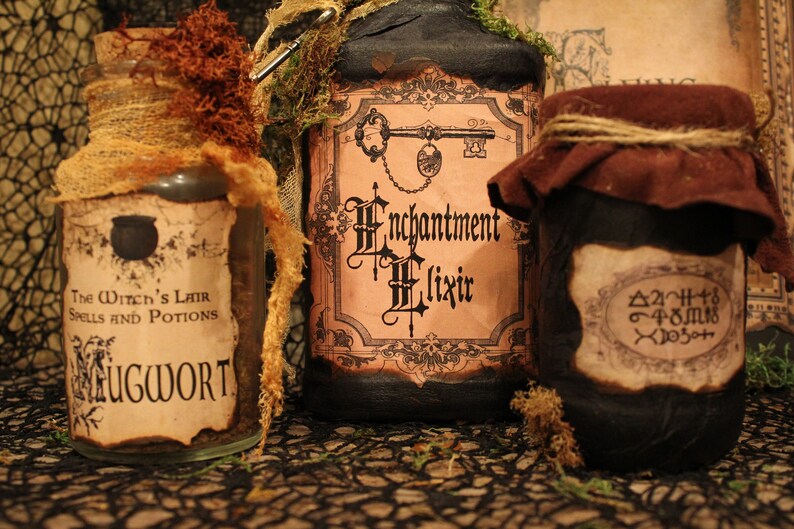 Halloween Spell Book & Potion Bottle Set Flying Potion Etsy