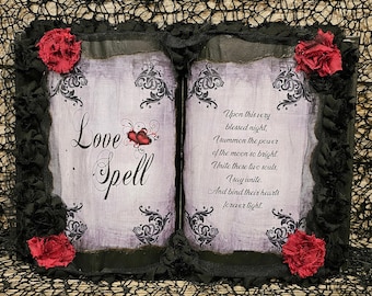 Love Spell, Handmade Spell Book, Wedding Decor, Gothic, Gothic Home Decor, Gothic Boudoir, Red and Black Decor, Wedding Gift, Wedding Vows